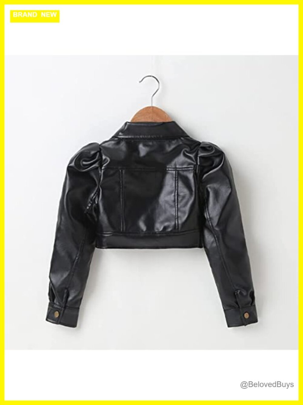 Toddler Girls PU Faux Leather Crop Jacket Long Sleeve Turn-Down Collar - Picture 6 of 7